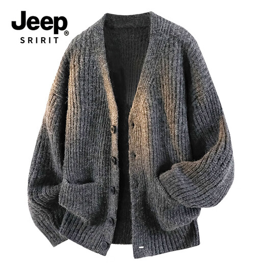 JEEP SPIRIT cardigan sweater men's autumn and winter sweater men's loose lazy sweater NYH939 light gray XL