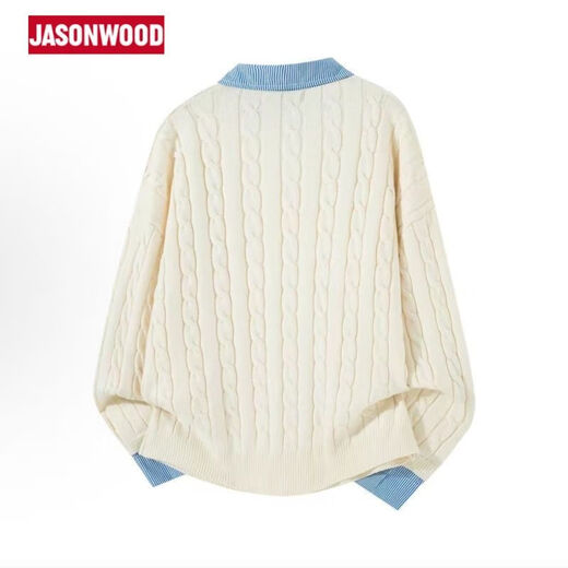 JASONWOOD American retro old money style sweater men's autumn and winter Henry collar POLO shirt fake two-piece sweater Gray M 160-165CM 90-105Jin Jin equals 0.5 kg