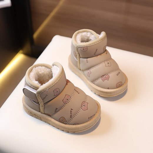 Baby snow boots winter velvet warm children's cotton shoes men's soft sole toddler shoes 1 to 3 years old girls' baby shoes Khaki 20 inner length 13.5cm