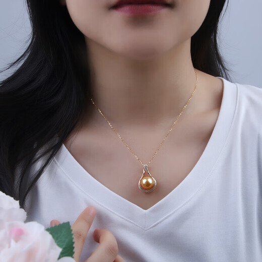 Junshi S925 silver ocean gold bead pendant single gold bead necklace for girlfriend, wife, mother S925 silver ocean 11-12mm