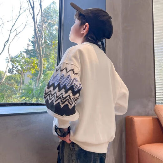 Boys' Autumn Trendy Brand Sweaters 2024 New Children's Spring and Autumn Tops Medium and Large Children's Autumn Bottoming Shirts Fashionable White 120 120cm