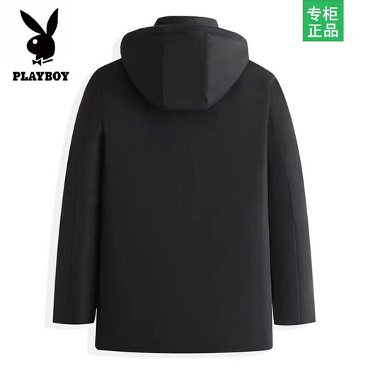 Playboy cotton coat men's removable hooded high-end cotton coat thickened warm hooded cold-proof fashionable casual men's cotton coat black 2XL recommended 125-140Jin Jin equals 0.5 kg