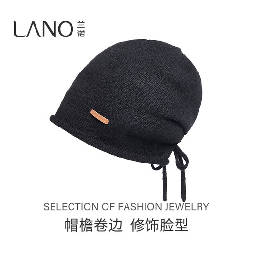 Lannuo Korean style drawstring cold hat for women 2024 autumn and winter new fashion large head circumference showing face small Baotou knitted hat Gray M (56-58cm)