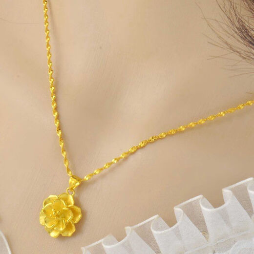 Other genuine gold stores have the same style 18K gold rose flower necklace, temperament pendant, heart-shaped fashionable mother's birthday gift, gold-plated s, blooming wealth and big flowers 2.58g