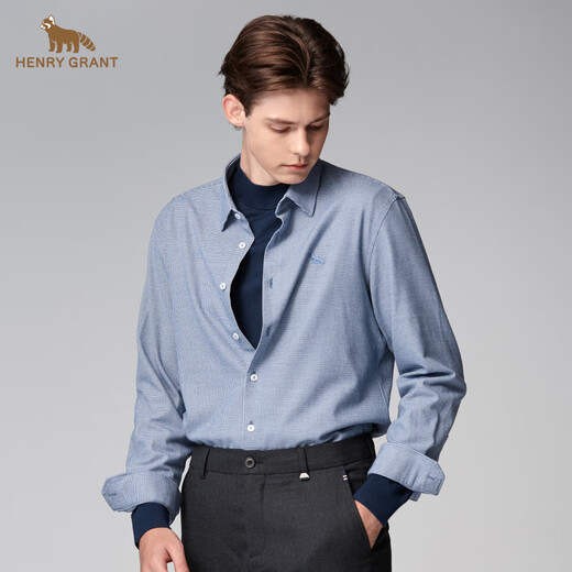 HENRY GRANT Henry Grant long-sleeved autumn men's tops plaid men's autumn button-up regular shirt placket men's blue (QSC244230U211) 46 (170/88A)