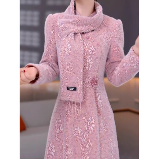 Hua Jiuqing cheongsam winter thickened plus velvet snowflake velvet fashionable temperament age-reducing skirt 2025 autumn and winter new style pink one-piece 2XL recommended 126-135 Jin Jin equals 0.5 kg