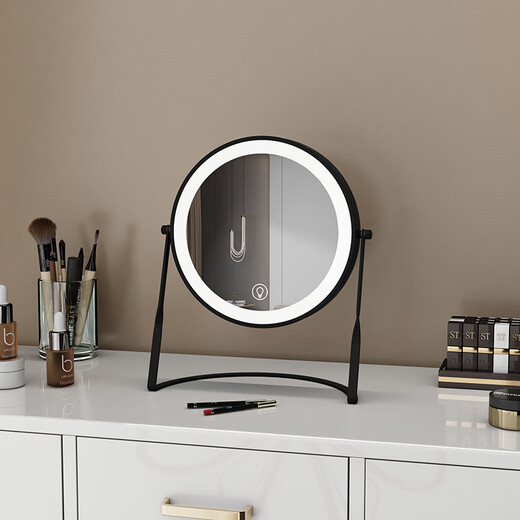 Desktop double-sided mirror triple 5 times 10 times magnification makeup mirror desktop led blackhead removal beauty makeup mirror black flat + 3 times magnification charging model_5000 capacity