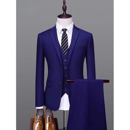 GOLDLION G+ Men's Suit Suit High-end Slim Business Formal Wear Men's Korean Style Professional Suit Wedding Groom's Wedding Dress Black Single Button Four-piece Suit + Vest + Shirt + Pants 5XL