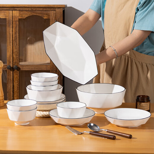 钻石黑线餐具碗盘套装家用餐具简约釉下彩套装乔迁新居餐具 7英寸盘1只【钻石黑线】 无规格