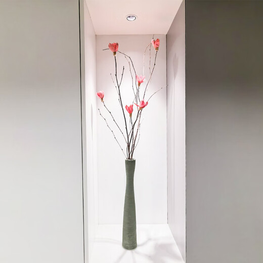 Magnolia nórdica flores secas de rama larga ramo grande ramas secas naturales de pie flores secas hechas a mano gabinete de entrada de rejilla abierta botella alta, pequeña y delgada blanca 40 cm + 2 flores secas de magnolia rosa altura total 100c