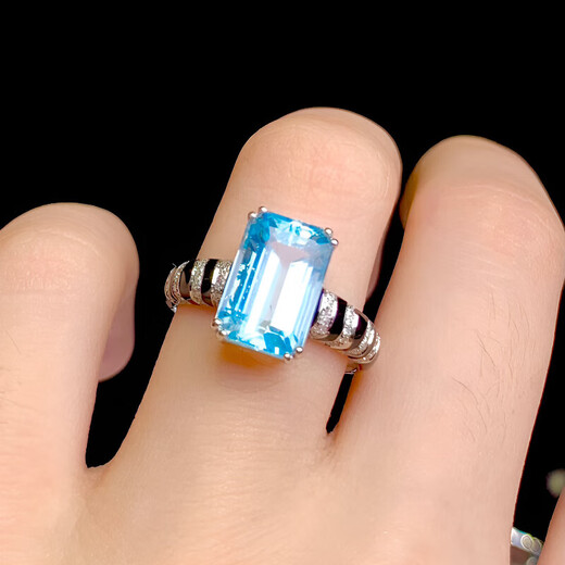 HEEKAIYI Santa Maria Aquamarine Ring Women's 18k Gold Diamond Ring Chinese Valentine's Day Birthday Gift for Wife Selected 3.9 Carat/Santa Maria Color