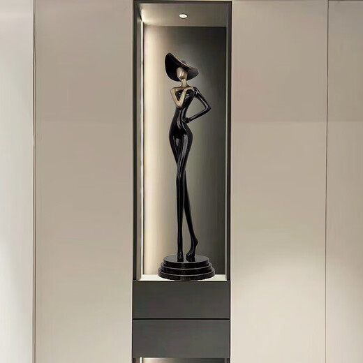 Sculpture art character shape vertical ornaments slender light luxury high-end living room entrance crafts niche minimalist accessories cool black-small (80cm high)