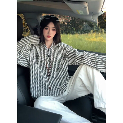 Sheman Lai herringbone pattern Henry collar sweatshirt men's autumn American style long-sleeved T-shirt men's inner layer POLO shirt base layer gray XL