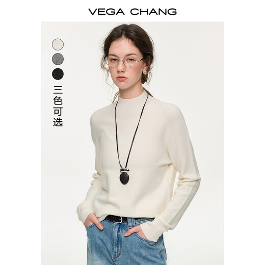 VEGA CHANG soft collar multi-color half turtleneck sweater for women 2025 new winter simple versatile bottoming shirt almond white one size
