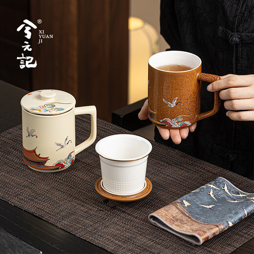 Xiyuanji Forbidden City Cultural and Creative Palace Crane Ceramic Tea Cup Couple Cup High-end Souvenir for Friend's Dad Birthday Housewarming Gift