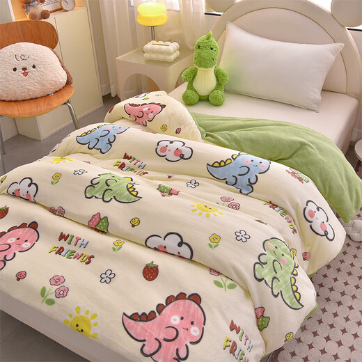 New milk velvet children's kindergarten quilt quilt cover winter warm plus velvet children's quilt cartoon cute quilt cover dinosaur baby soft and comfortable 120x150cm single quilt cover