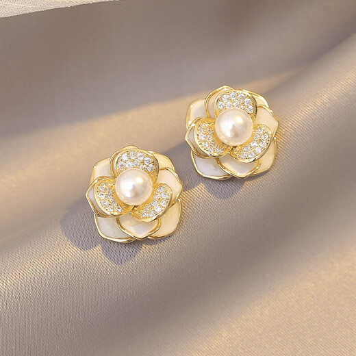 S925 Silver Needle French Camellia Stud Earrings Feeling Flower Pearl Earrings Women's 2025 New Style Earrings Main Image