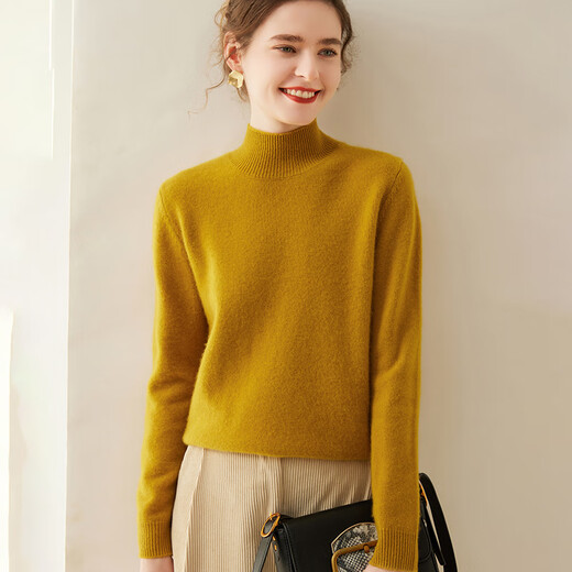 Golden Rabbit Brand High-end Half Turtle Collar Thickened Cashmere Sweater Women's 2025 Autumn and Winter New Loose Knitted Bottoming Sweater Jade Green XL