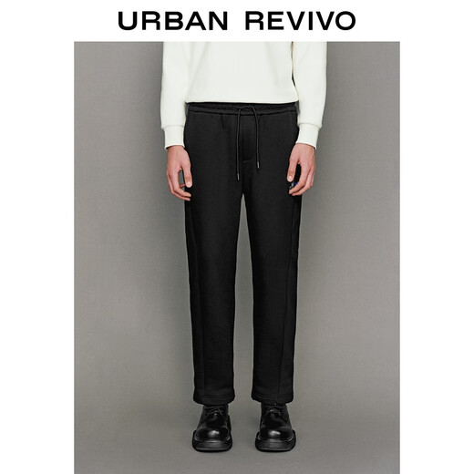 UR2025 new winter men's trendy embroidered elastic waist drawstring cotton straight pants UUV650054 black 29