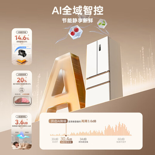 Meiling national subsidy 510/511/503S active sterilization dual-cycle zero-embedded refrigerator cross four-door multi-door ultra-thin embedded bottom heat dissipation first-class energy efficiency air-cooled frost-free Xiaoquexing 502 dual-system active odor purifier