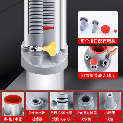 Dezhong kitchen sewer three-way sewer drain pipe three-way anti-odor artifact joint three-in-one multi-function integrated drain p157