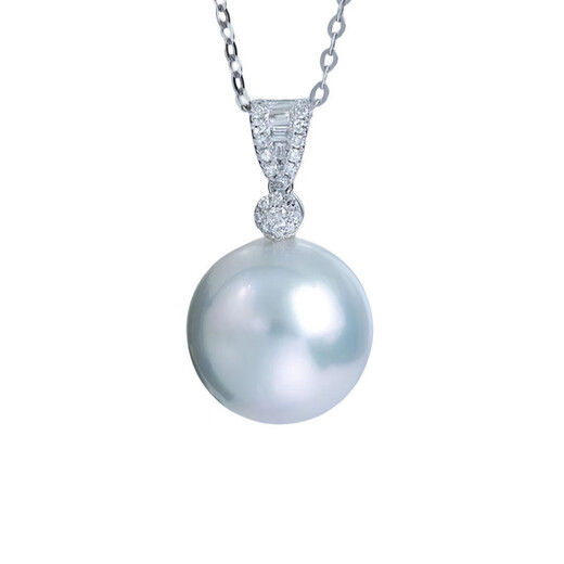Zhou Taisheng's strong light pearl necklace is light and luxurious, the small light bulb is round, natural single diamond pendant, clavicle chain, Australian white, elegant and gentle, silver