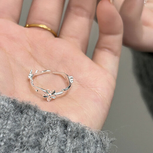 Xinshe S999 sterling silver flower ring women's silver niche design light luxury high-end 2025 new adjustable index finger ring flower ring
