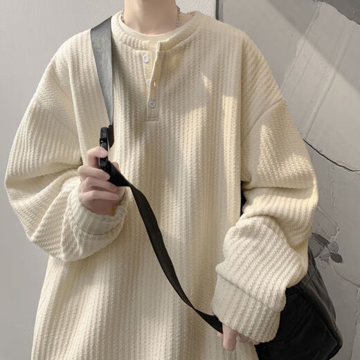 Jingyan selects cold-sense Henry collar velvet sweatshirt for men in autumn and winter. Handsome inner layering shirt for men in autumn. Beige color M M95 to 115Jin Jin is equal to 0.5 kg and can be worn