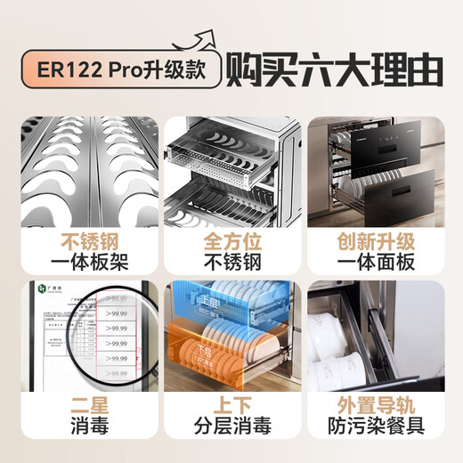 Canbo household large-capacity stainless steel embedded disinfection cabinet two-star large-volume baby bottle disinfection cupboard newly upgraded national subsidy XDZ100-EF122 PRO