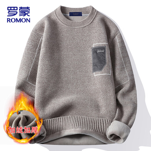 罗蒙（ROMON）加绒加厚毛衣男士秋冬季休闲圆领一体绒针织衫保暖毛线衣男装