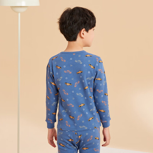 Hongdou children's pure cotton underwear set for boys and girls autumn clothes and autumn trousers autumn and winter warm low-collar cotton sweater M1197 blue gray 130