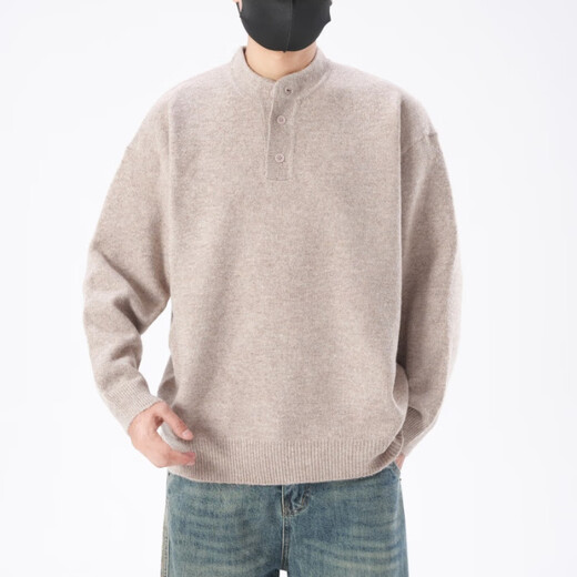 Baleno BALENO machine washable Henry collar sweater for men in winter Italian old money sweater lazy neutral wool sweater oatmeal color 2XL
