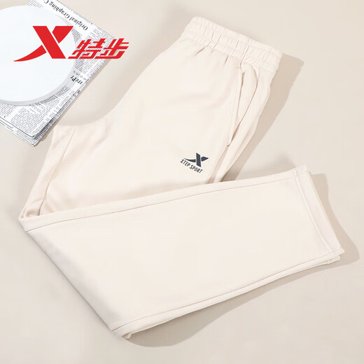 XTEP Mingyue White Men's Pants Autumn and Winter Knitted Cotton Loose Sports Pants Long Pants Straight Casual Pants Versatile Trendy Sweatpants Men Mingyue White 66% Cotton L