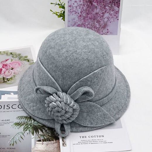 Xi Shengduo Hat Women's Autumn and Winter Korean Version Retro Dome Hat Elegant and Fashionable Flower Woolen Basin Hat Fisherman Hat Winter Hat Trendy Gray One Size