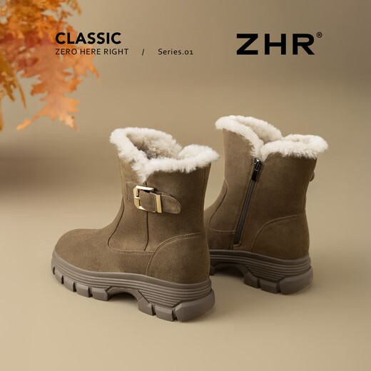 ZHR snow boots for women 2025 new winter plus velvet thickened foreign style small short boots for women versatile women's boots K378B brown 38