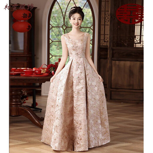 Meianjia new Chinese toasting dress bride's new red wedding engagement dress skirt women's winter long-sleeved winter wine red S