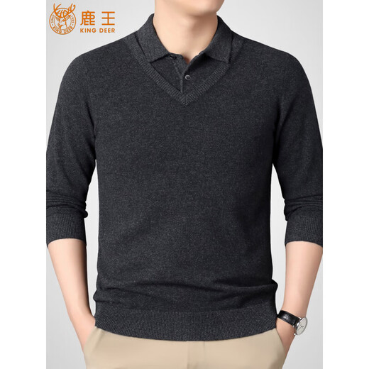 KING DEER Cashmere Sweater 2025 Winter New Men's High-End Business Fake Two-Piece Pullover Pure Cashmere Knitted Sweater Ancient Brown M 165 100-120Jin Jin is equal to 0.5 kg