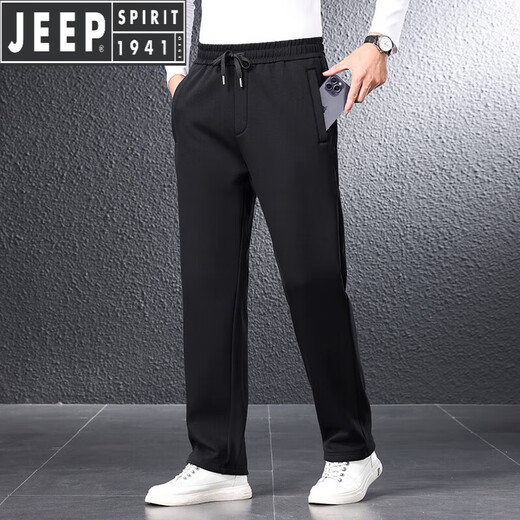 JEEP SPIRIT Jeep High-end Casual Pants Men's Autumn and Winter Men's Pants Plus Velvet Warm Long Pants Straight Leg Loose Sports Pants Men's Gray-7057B Nine Points XL