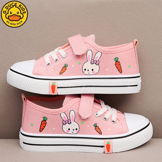 G.duck children's canvas shoes girls' shoes 2025 spring and autumn new soft sole non-slip breathable girls casual shoes boys running shoes cute rabbit pink 20 shoe inner length about 14.0c