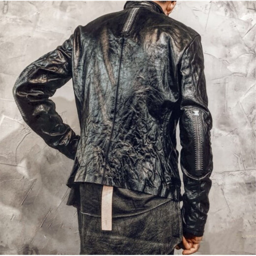 Кожаная мужская куртка ручной работы King Dark Pioneer из мясистой телячьей кожи ручной работы со складками и проклеенными швами, плиссированная и складчатая, XL _150Jin Jin весит 0,5 кг.
