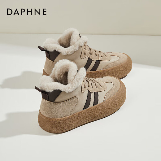 DAPHNE Daphne German training shoes women's velvet warm autumn and winter new retro Maillard thick-soled casual sports high-top sneakers winter camel velvet heel height 4cm 39 (245mm) standard size