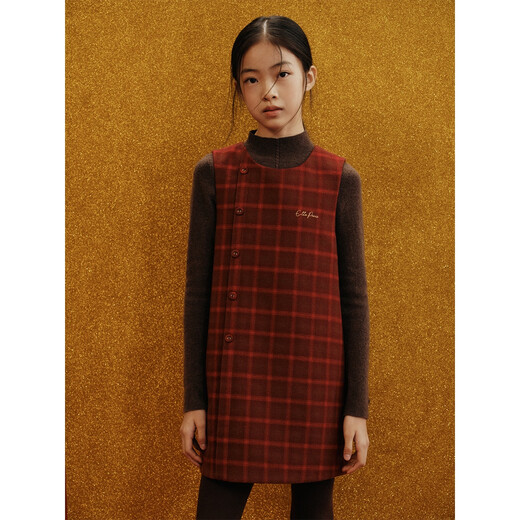 ELLE KIDS children's clothing Christmas and New Year plaid vest skirt girls autumn and winter festive atmosphere retro red skirt