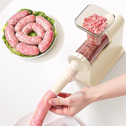Deming Electric Sausage Filling Machine Sausage Artifact Fully Automatic Home Sausage Sausage Enema Tank Meat Sausage Sausage Casing Tool Fully Automatic Sausage Stuffing Machine - White Free 1 Pack of Sausage Casings + Cotton Thread Gloves 4 Enema Tubes
