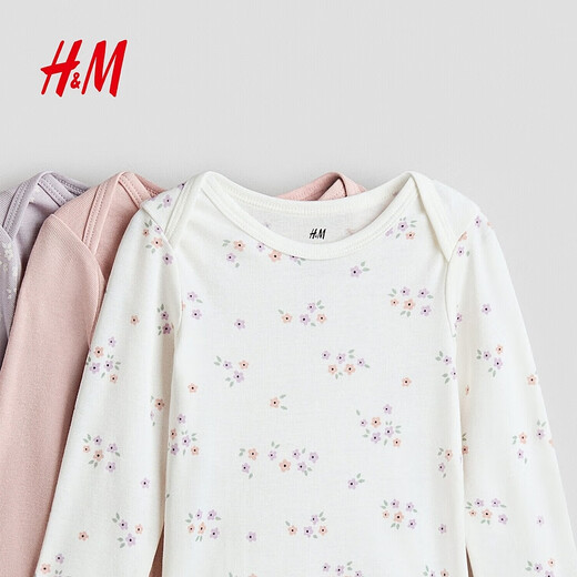 H&M 2026 new spring children's clothing for baby girls 3-piece printed sweatshirt 1265824 light purple/flower 59cm 59/40 (1-2M)