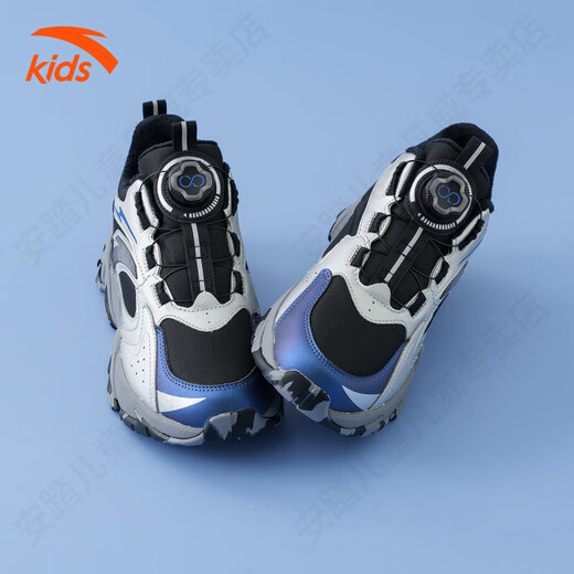 ANTA Children's Cotton Shoes 2026 Winter New Cotton Shoes for Men, Women, Middle and Large Children, Warm and Velvet Knob Buckle Anti-Slip Sports Shoes Black/Silver-3 Cool Knobs 35 Foot Length About 22cm