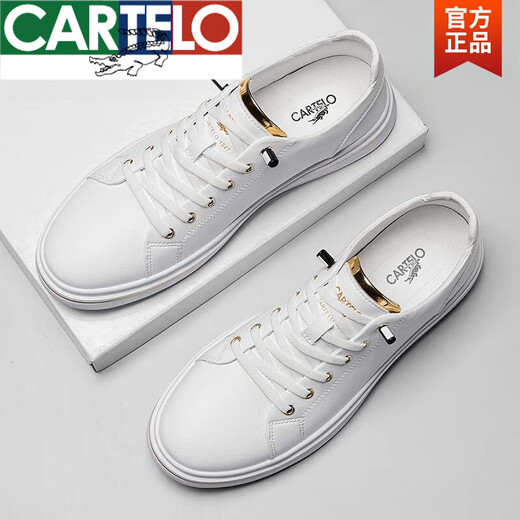 Marque de cartelo Chaussures haut de gamme printemps masculin 2025 petites chaussures blanches véritables en cuir doux Sole un pied de pédalage sportif et chaussures de planche décontractées blanc - creux respirant - 6630T 39 Taille de chaussure de sport standard