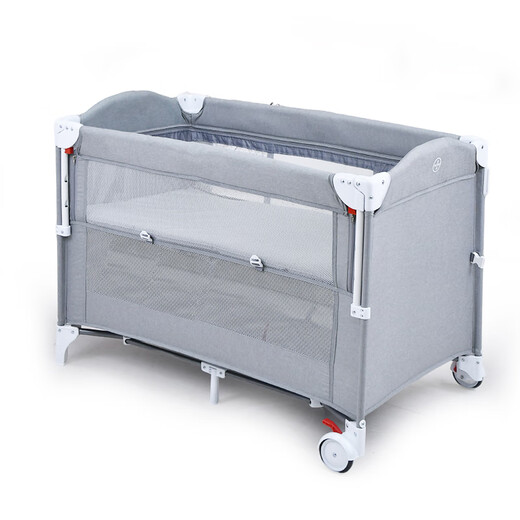 XINBORO crib, foldable and spliced large bed, mobile crib, portable newborn baby changing table, gray 110*60*76cm, movable entry and exit door, luxurious and fully equipped