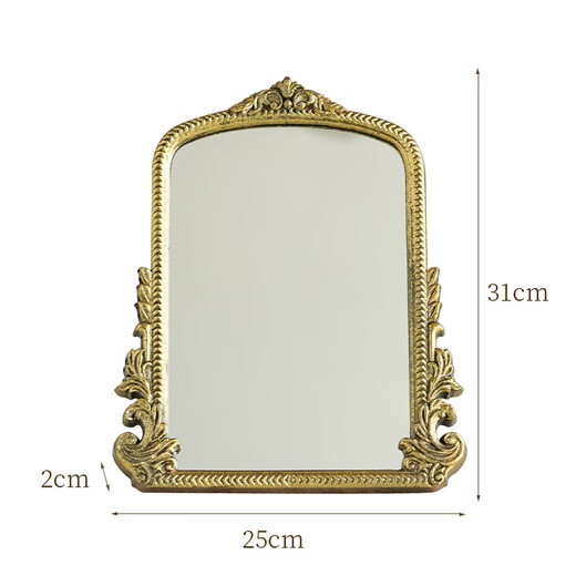 Antique desktop desktop cosmetic mirror French wall hanging decorative mirror carved mirror cosmetic mirror wooden desktop mirror antique gold