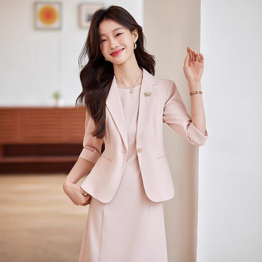 Mid-sleeve suit jacket for women spring and summer 2026 new small high-end dress suit suit two-piece off-white three-quarter sleeve suit + dress XL