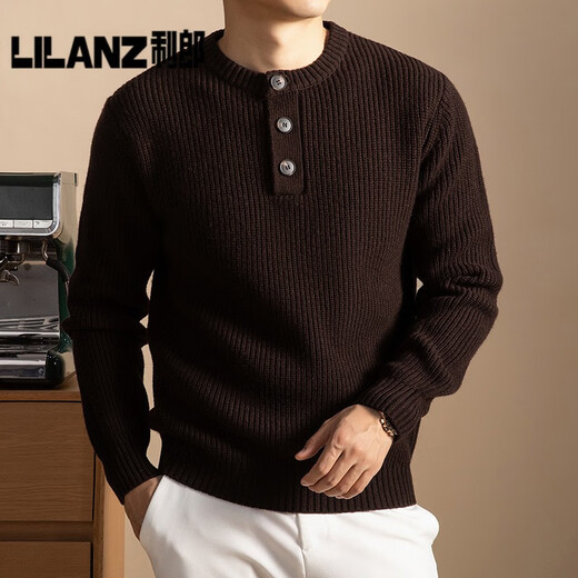 Lilang Autumn and Winter New Middle-aged Men's Heavy Thick Cardigan Fashionable Loose Round Neck Knitted Bottoming Sweater Dark Gray Thickened 3XL (Recommended 165-185Jin Jin equals 0.5kg)